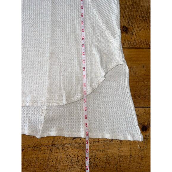 Womens Free People Cream Long Sleeve Waffle Tattered Destroyed Hem Shirt Size XS - Picture 9 of 11